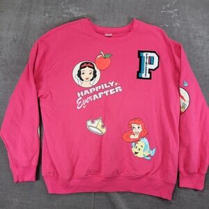 Disney Princess Sweatshirt Womens Pink 100th Anniversary Snow White Ariel